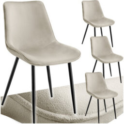 Tectake Set Of 4 Dining Chair Monroe - Padded, Velvet Look, Ergonomic Seat, Black Steel Legs  - Cream
