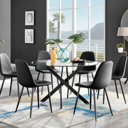 Furniturebox Uk Novara Black Leg 120Cm Round Glass Dining Table & 6 Black Corona Black Leg Chairs - thumbnail 1