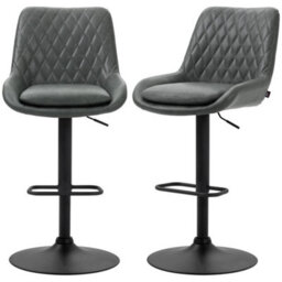 Pu Leather Padded Bar Stools Set Of 2 With Metal Base, Dark Grey