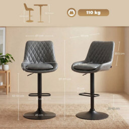 Pu Leather Padded Bar Stools Set Of 2 With Metal Base, Dark Grey - thumbnail 2