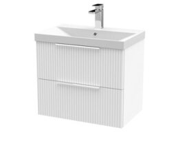 Hudson Reed Fluted Wall Hung 2-Drawer Vanity And Thin-Edge Basin, Contemporary Sink Vanity Unit, Satin White, 600mm - thumbnail 5