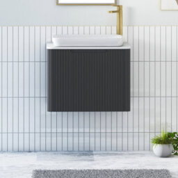 Royal Bathrooms Avenza 600mm Matt Obsidian Black Wall Hung Bathroom Countertop Vanity Unit 1 Drawer With Qubix Basin - thumbnail 1