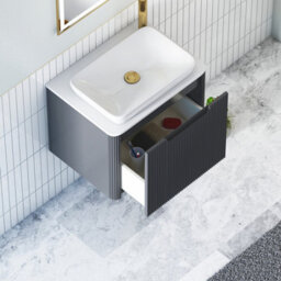 Royal Bathrooms Avenza 600mm Matt Obsidian Black Wall Hung Bathroom Countertop Vanity Unit 1 Drawer With Qubix Basin - thumbnail 5