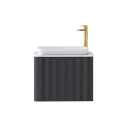 Royal Bathrooms Avenza 600mm Matt Obsidian Black Wall Hung Bathroom Countertop Vanity Unit 1 Drawer With Qubix Basin - thumbnail 6