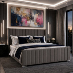 Harmin Luxury 6Ft Super King Steel Plush Velvet Ottoman Winged Bed - thumbnail 1