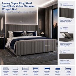 Harmin Luxury 6Ft Super King Steel Plush Velvet Ottoman Winged Bed - thumbnail 2