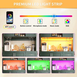 Abrihome Green 120Cm Led Buffet Cabinet With Snack Rack & Drink Holders - 4 Doors, 2 Drawers, Storage Sideboard For Kitchen,120X40X188Cm - thumbnail 4