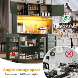 Abrihome Green 120Cm Led Buffet Cabinet With Snack Rack & Drink Holders - 4 Doors, 2 Drawers, Storage Sideboard For Kitchen,120X40X188Cm - thumbnail 5