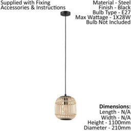 Stylish Black Wicker Cage Hanging Pendant Light - 1X 28W E27 - thumbnail 2