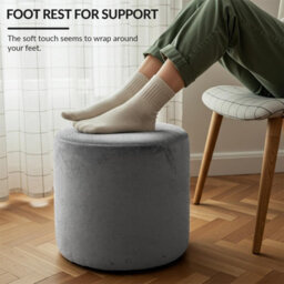istyle mode Round Shape Velvet Bean Bag Pouffe Foot Rest - 40Cm Silver - thumbnail 2