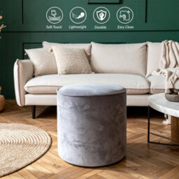 istyle mode Round Shape Velvet Bean Bag Pouffe Foot Rest - 40Cm Silver - thumbnail 5