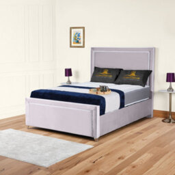 UKBEDFURNITURE Ariana Silver Plush Valvet Upholstered Bed Frame Only - Slatted Base - 48 Inch Headboard