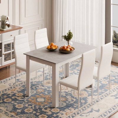 Dining Table And 4 Chairs Set Faux Leather Seat Kitchen Room Furniture - image 1