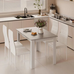 Dining Table And 4 Chairs Set Faux Leather Seat Kitchen Room Furniture - thumbnail 4