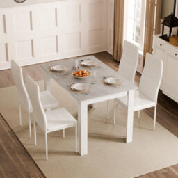 Dining Table And 4 Chairs Set Faux Leather Seat Kitchen Room Furniture - thumbnail 5