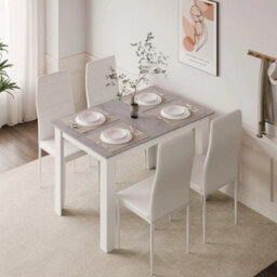 Dining Table And 4 Chairs Set Faux Leather Seat Kitchen Room Furniture - thumbnail 6