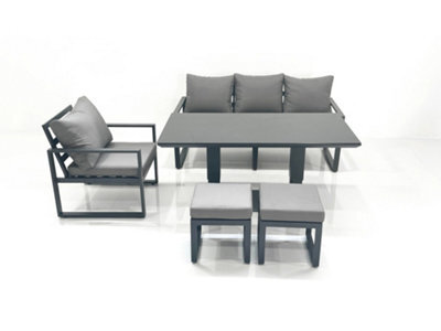 Fimous Outdoor Aluminium Garden Furniture Set With Adjustable Rising Lifting Dining Table 3 Seater Sofa Chair 2 Small Footstool - image 1