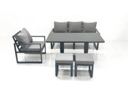 Fimous Outdoor Aluminium Garden Furniture Set With Adjustable Rising Lifting Dining Table 3 Seater Sofa Chair 2 Small Footstool - thumbnail 1