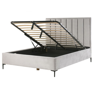 Beliani Ottoman Bed Velvet Sezanne 160 X 200 Cm (Eu King Size) Light Grey - image 1