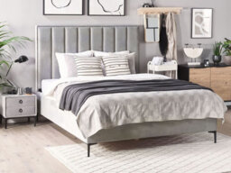 Beliani Ottoman Bed Velvet Sezanne 160 X 200 Cm (Eu King Size) Light Grey - thumbnail 2