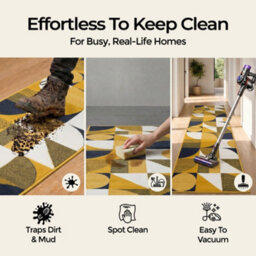 Bravich Hard Wearing Hessian Backed Stair Runner Kitchen Mat - Texas Mustard & Navy Art Deco - 60X900Cm (2'x30') - thumbnail 6