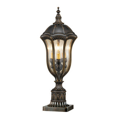 Elegant Outdoor Ip44 3 Bulb Walnut Led Pedestal Light - Perfect For Gardens And Patios
