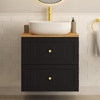 Heze Furniture Gusto Scandi Style 2 Drawer Wall Cabinet Vanity Unit With Worktop 60Cm Black - image 1