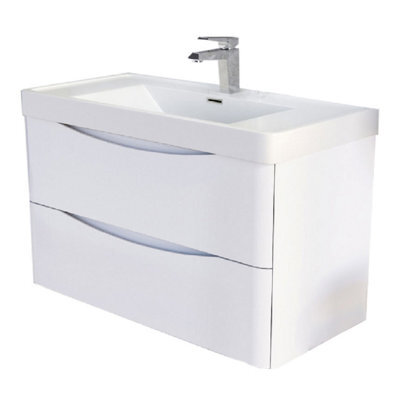 Plum&clay Eden Gloss White Wall Hung Vanity Unit With Resin Basin (W)900mm - image 1