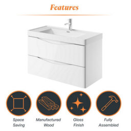 Plum&clay Eden Gloss White Wall Hung Vanity Unit With Resin Basin (W)900mm - thumbnail 7