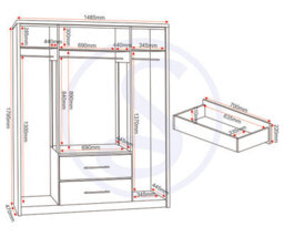 Seconique Seville 4 Door 2 Drawer Wardrobe White High Gloss And Light Oak Effect Veneer - thumbnail 9