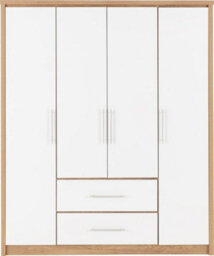 Seconique Seville 4 Door 2 Drawer Wardrobe White High Gloss And Light Oak Effect Veneer - thumbnail 2
