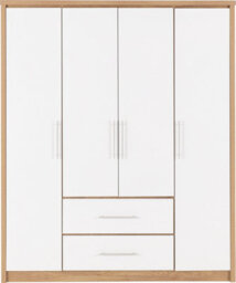 Seconique Seville 4 Door 2 Drawer Wardrobe White High Gloss And Light Oak Effect Veneer - thumbnail 3