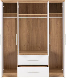 Seconique Seville 4 Door 2 Drawer Wardrobe White High Gloss And Light Oak Effect Veneer - thumbnail 4