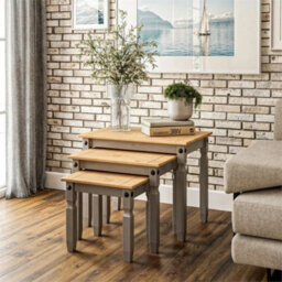 3-Piece Nest Of Grey Coffee Side Tables Wax Mexican - thumbnail 5