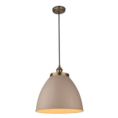 Luminosa Lighting Luminosa Franklin 1 Light Dome Pendant Satin Taupe, Antique Brass Plate, E27