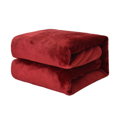 Ehc Super Soft Fluffy Snugly Solid Flannel Fleece Throws For Sofa Bed Blankets, Wine 150 Cm X 200 Cm - image 1