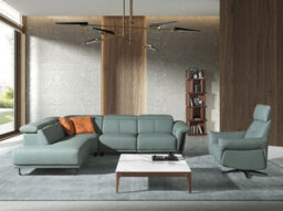 Angel Cerda Left Chaise Longue Relax Sofa In Turquoise Green Leather - thumbnail 4