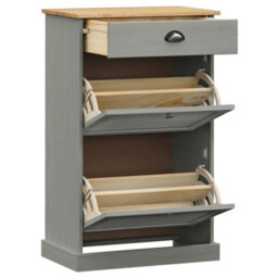 Berkfield Shoe Cabinet Vigo 60X35X96 Cm Grey Solid Wood Pine - thumbnail 4