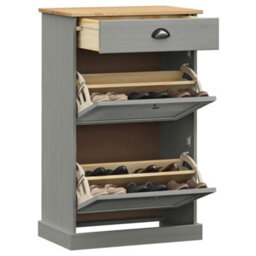 Berkfield Shoe Cabinet Vigo 60X35X96 Cm Grey Solid Wood Pine - thumbnail 3