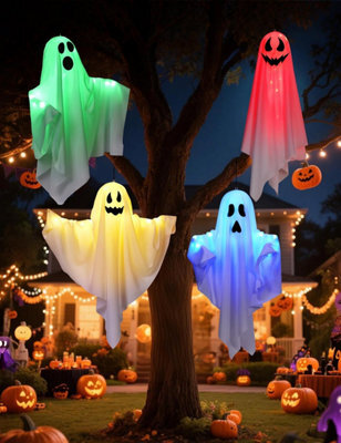 Halloween Decorations Outdoor - 2Pcs Halloween Hanging Light Up Ghost, Outdoor Spooky Decorations For Yard Tree Lawn Garden Party