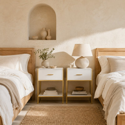 Wyld Haus Fimase Set Of 2 White Bedside Tables With Drawer And Shelf, Gold-Tone Frame, Medium. - image 1