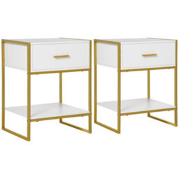 Wyld Haus Fimase Set Of 2 White Bedside Tables With Drawer And Shelf, Gold-Tone Frame, Medium. - thumbnail 2