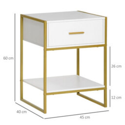 Wyld Haus Fimase Set Of 2 White Bedside Tables With Drawer And Shelf, Gold-Tone Frame, Medium. - thumbnail 3