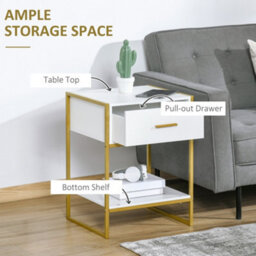 Wyld Haus Fimase Set Of 2 White Bedside Tables With Drawer And Shelf, Gold-Tone Frame, Medium. - thumbnail 5