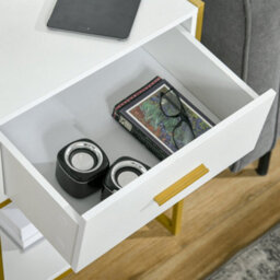 Wyld Haus Fimase Set Of 2 White Bedside Tables With Drawer And Shelf, Gold-Tone Frame, Medium. - thumbnail 7