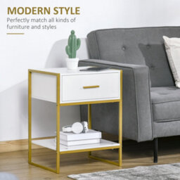 Wyld Haus Fimase Set Of 2 White Bedside Tables With Drawer And Shelf, Gold-Tone Frame, Medium. - thumbnail 4