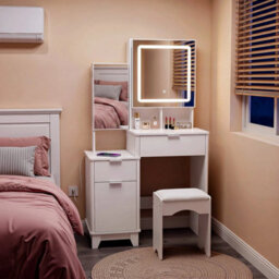 Dressing Table With Drawers Mirror Stool Set Makeup Desk Vanity Table - thumbnail 5