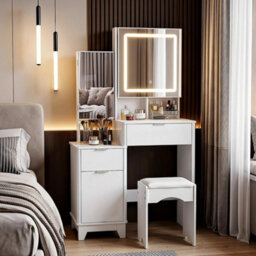 Dressing Table With Drawers Mirror Stool Set Makeup Desk Vanity Table - thumbnail 4
