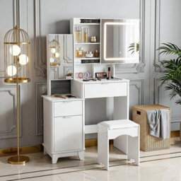Dressing Table With Drawers Mirror Stool Set Makeup Desk Vanity Table - thumbnail 1