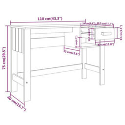 Berkfield Desk Dark Grey 110X40X75 Cm Solid Wood Pine - thumbnail 8